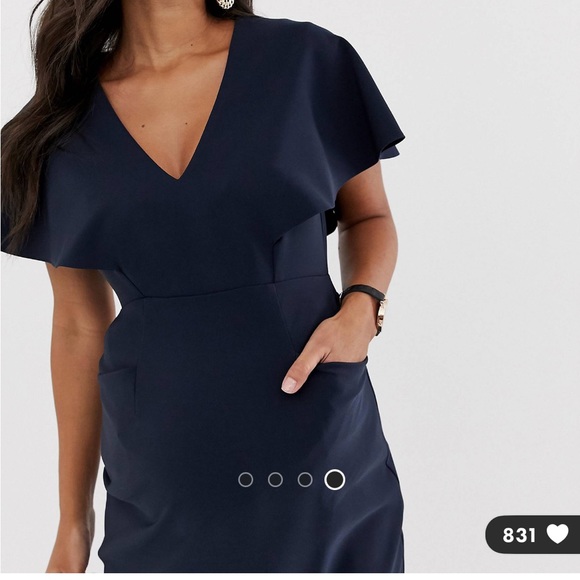 ASOS DESIGN Maternity Angel Sleeve Midi Pencil Dress in Navy NWT - Picture 3 of 9